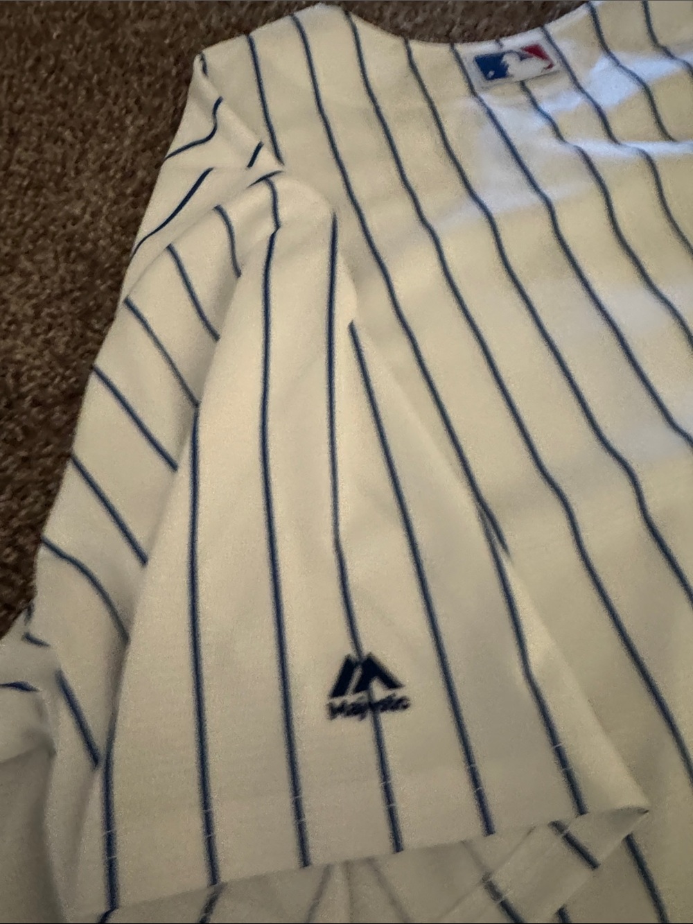 Majestic Chicago Cubs White & Blue Pinstripe Baseball Jersey - Picture 8 of 8